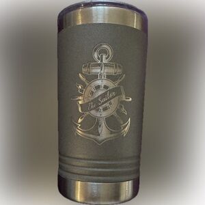 Silver Gray 18 oz tumbler with Lid and Laser Engraved Anchor ⚓️ Sailor 🛟 Design